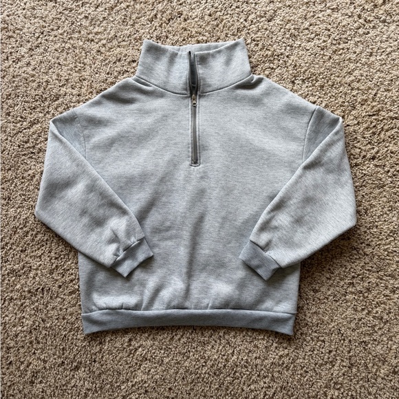 SHEIN Tops - SHEIN Cozy Quarter-Zip Pullover Sweatshirt - Light Gray
